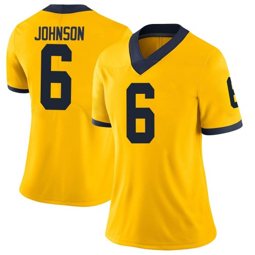 Cornelius Johnson Michigan Wolverines Women's NCAA #6 Maize Limited Brand Jordan College Stitched Football Jersey KSK5454HC